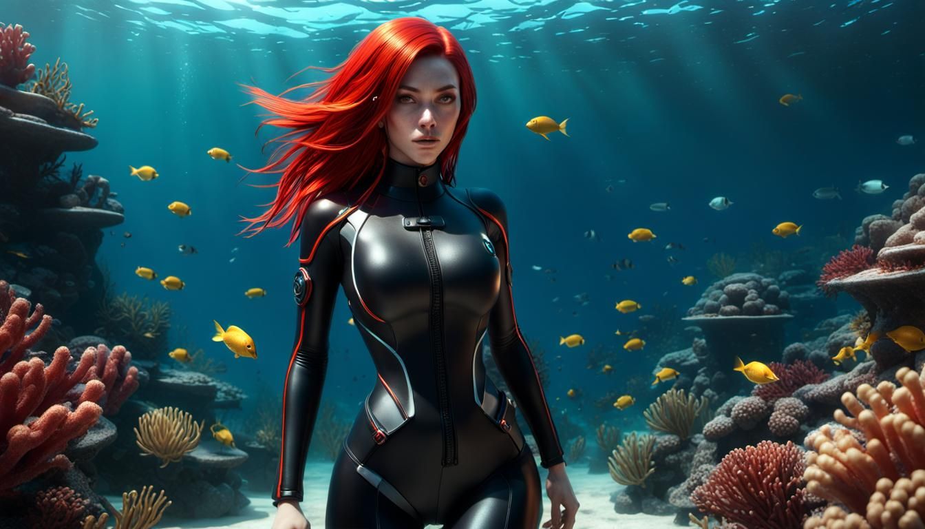 Red-Haired Girl in Diving Suit: 3D Game Cinematic