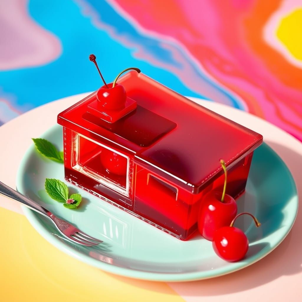 Cherry Jello Mold House in Rothko-Hockney Style