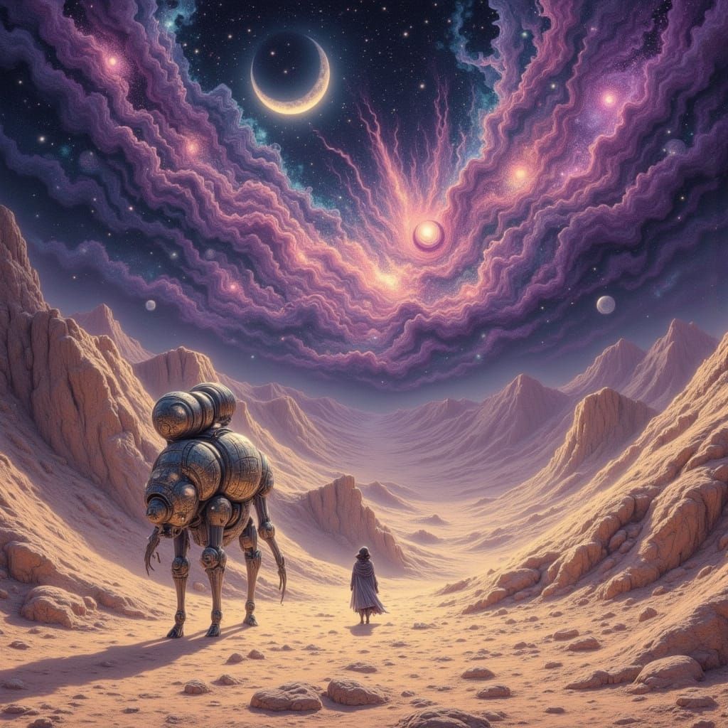 Automaton in Star-Dusted Desert by Moonlight
