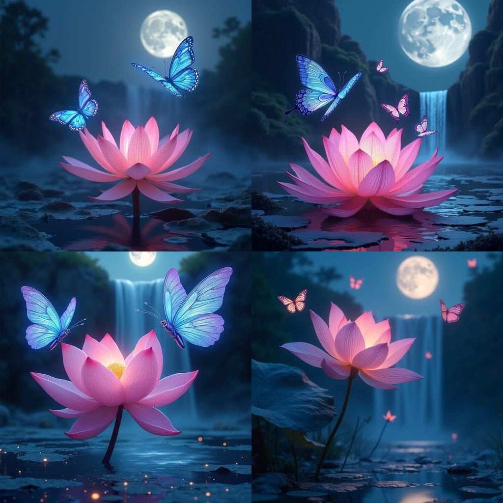 Surrealistic Butterflies Dance Around a Glowing Lotus in Vib...