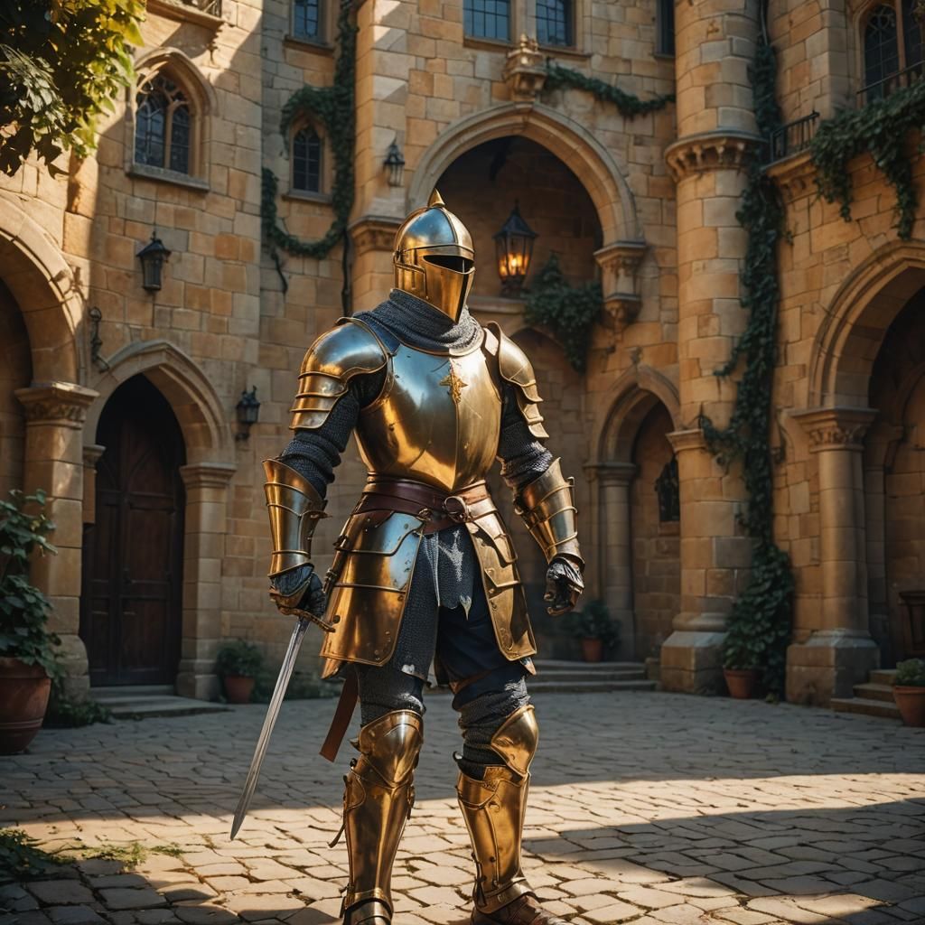 Golden Knight Training in Castle Courtyard