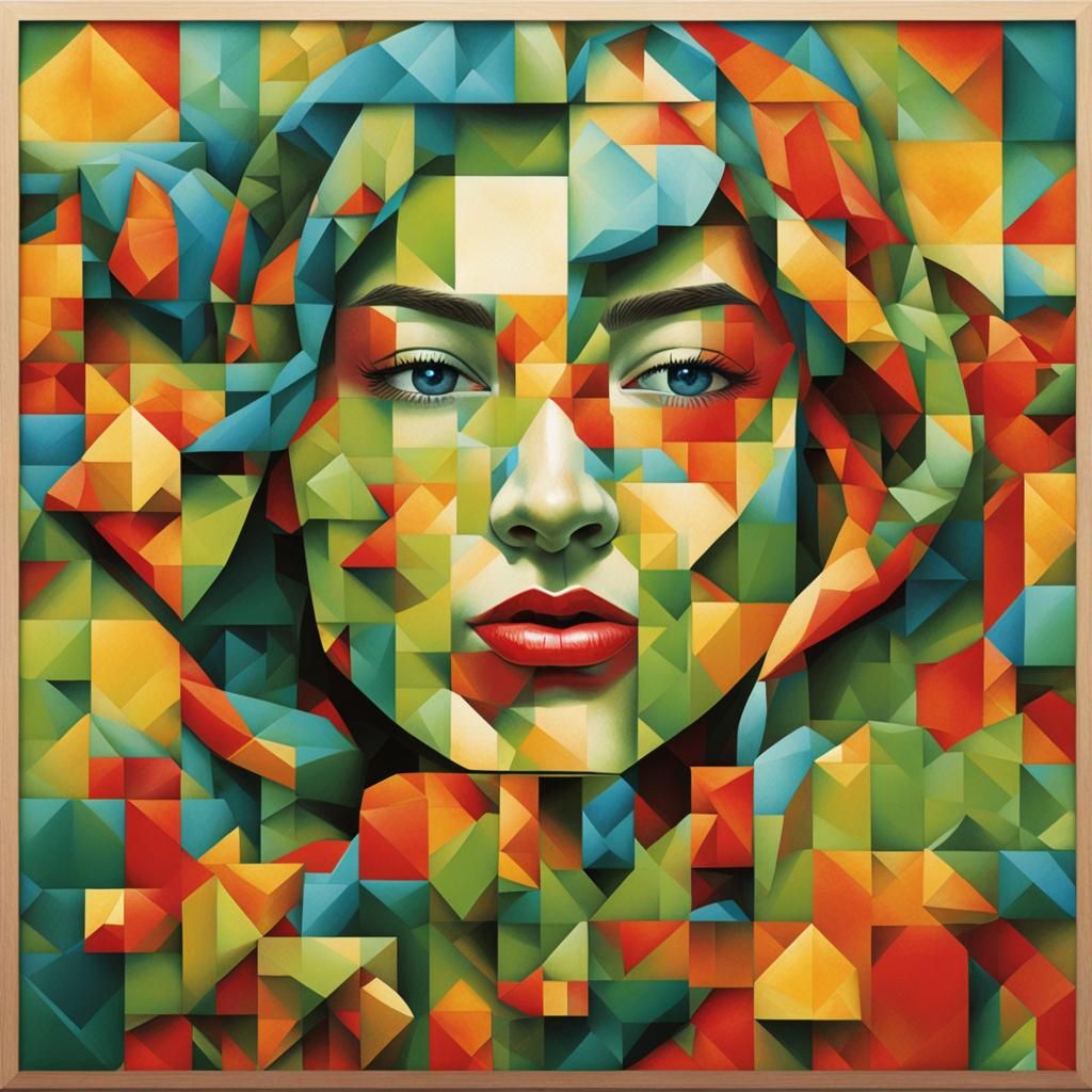 Mechanical Cubist Woman with Apple