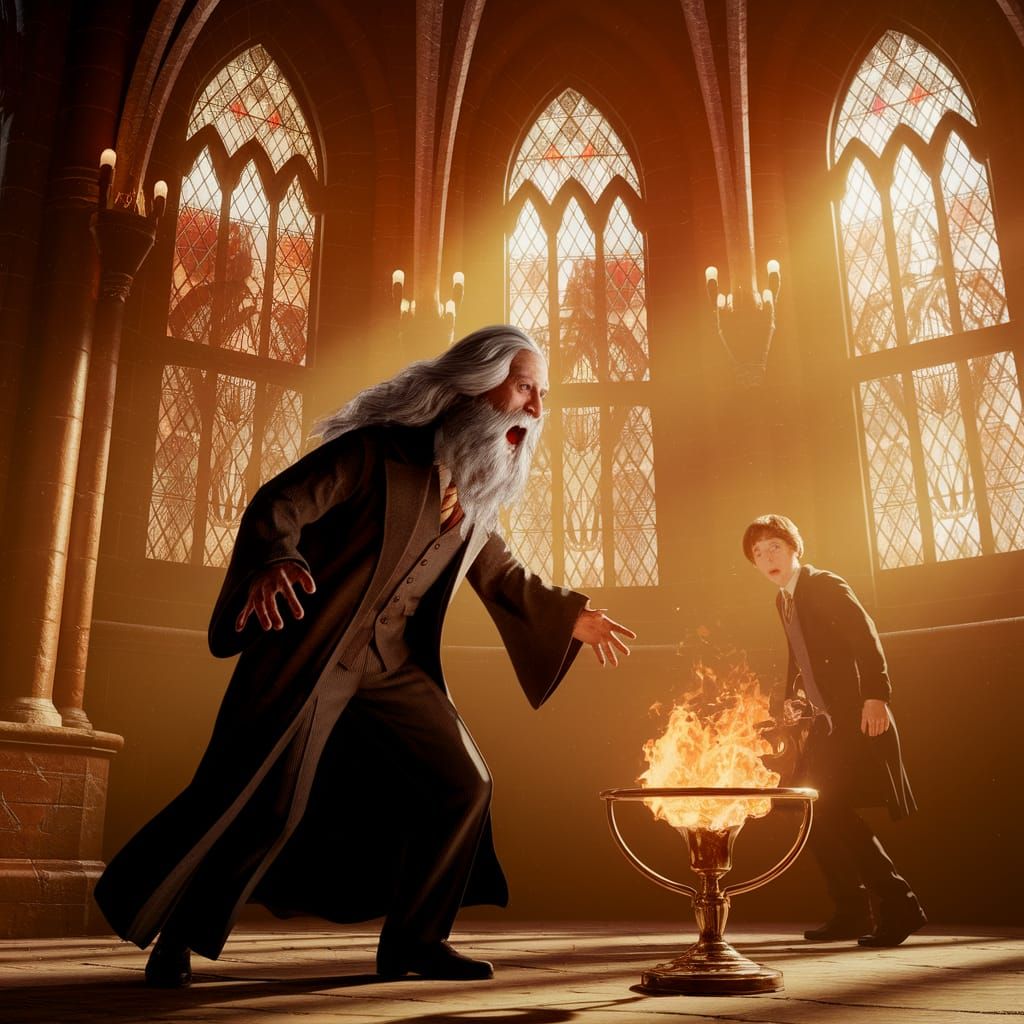 Dumbledore Yells in Hogwarts Great Hall: 3D Render