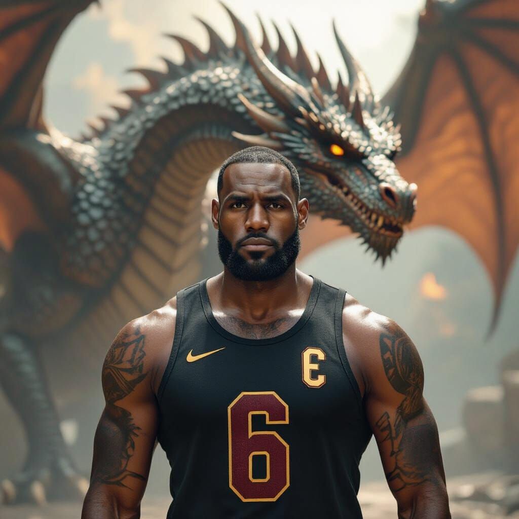 Muscular Man with Dragon, Number 6 on Chest