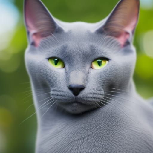 Beautiful Russian blue cat with green eyes