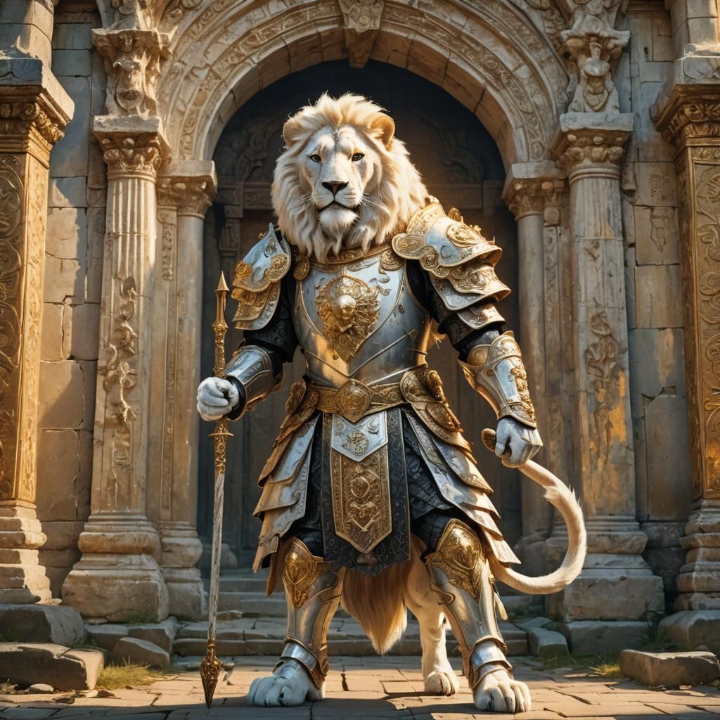 White Lion Cleric Stands Guard: Fantasy Art