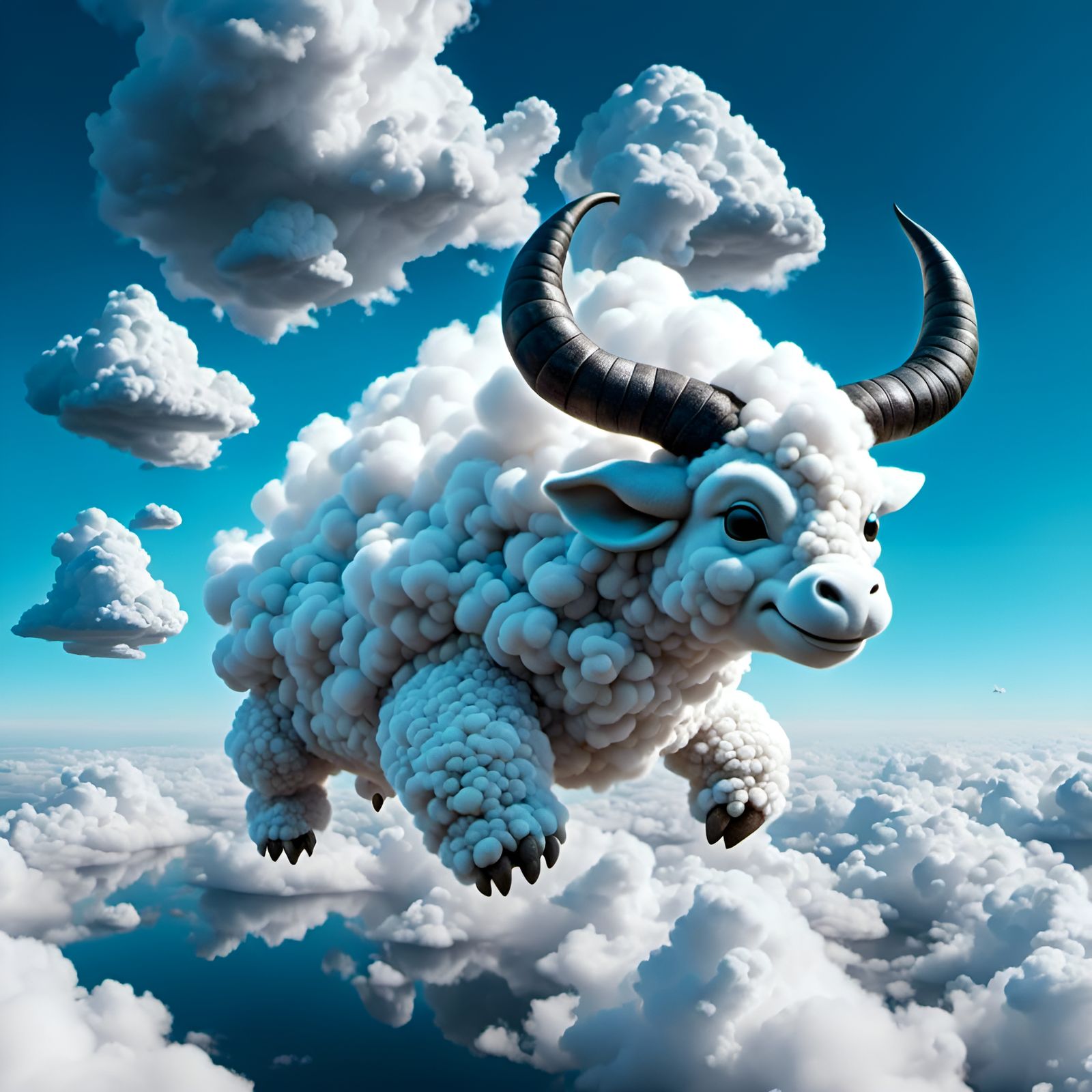 Bull Running Through Clouds in Yin Yang Style