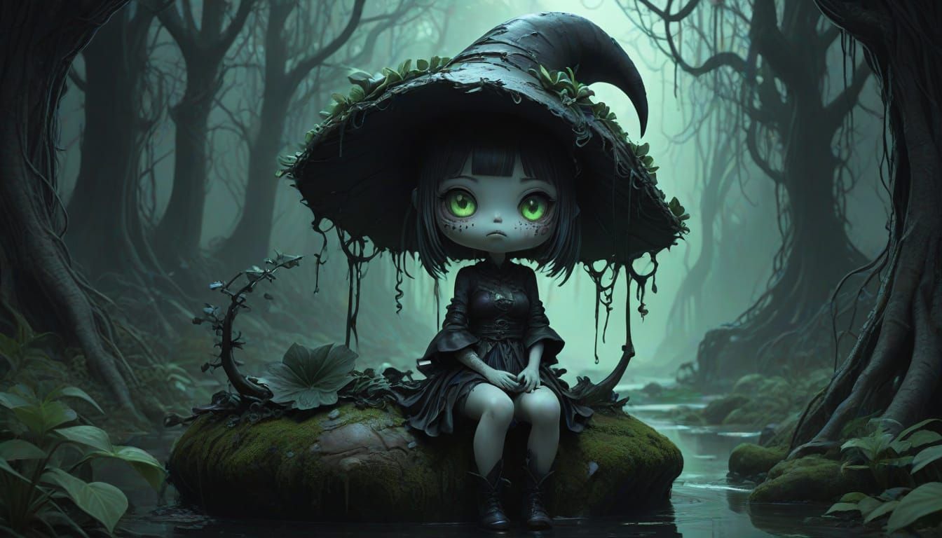 Zombie Magical Girl with Piranha Plant on Broomstick