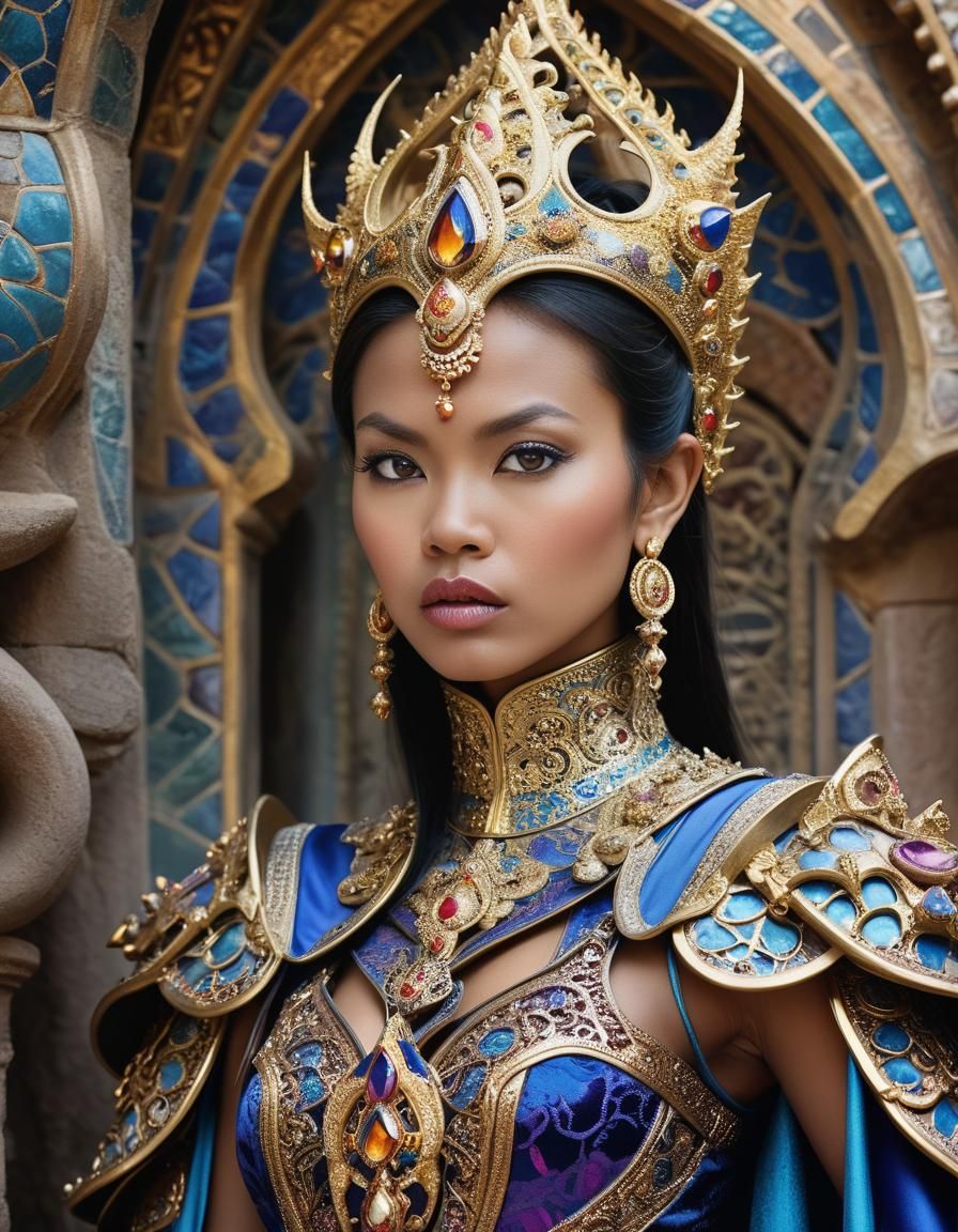Cambodian Woman in Ornate Armor Portrait