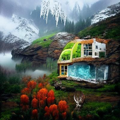 Dream Home in Snowy Fantasy Landscape