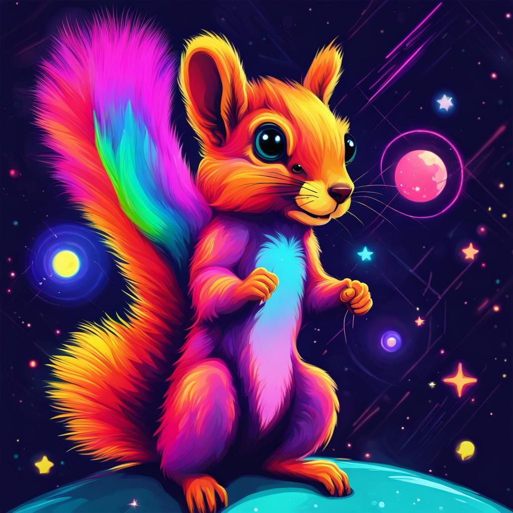 Neon Space Squirrel Digital Art