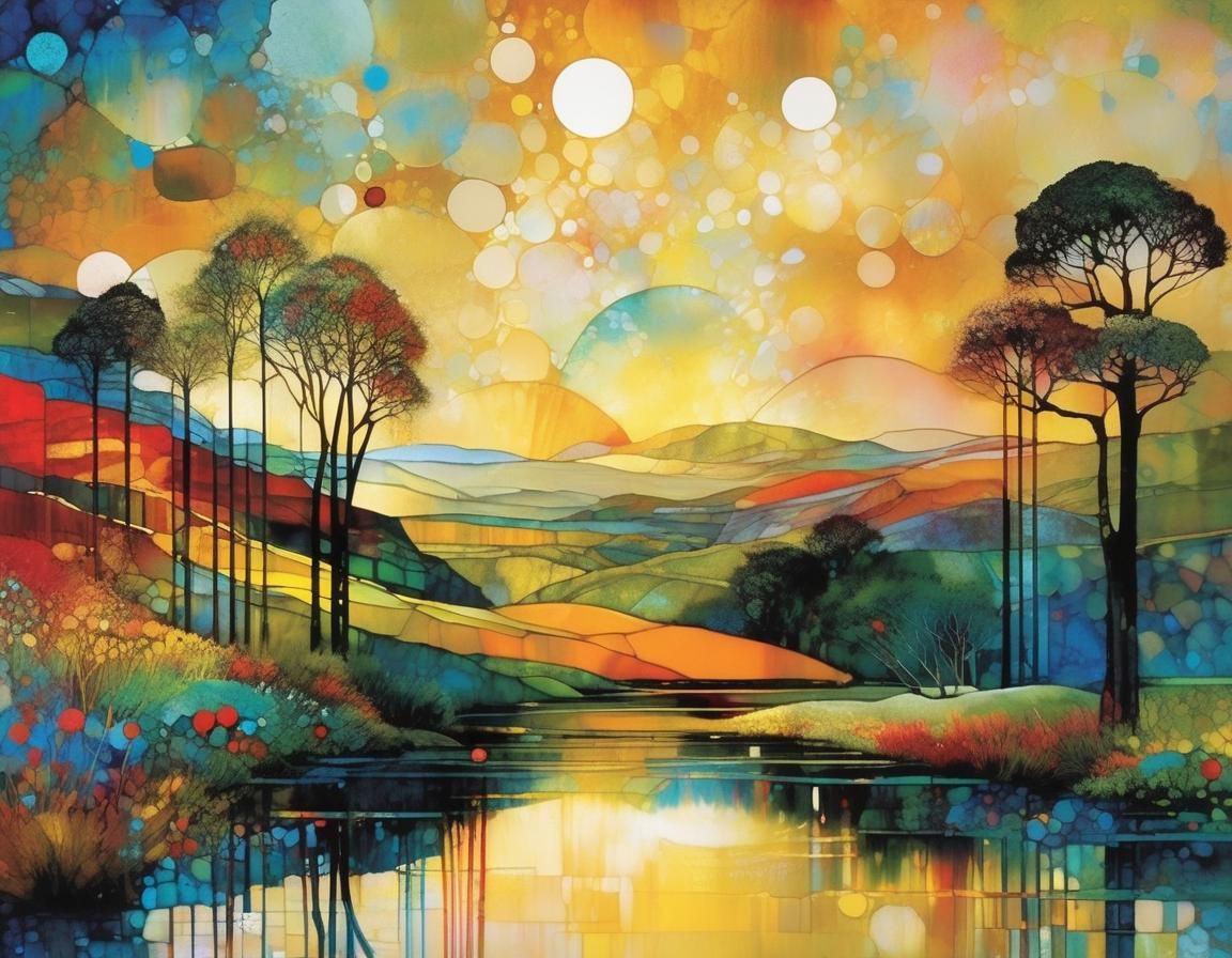 Stained Glass Alcohol Ink Art Brut Landscape