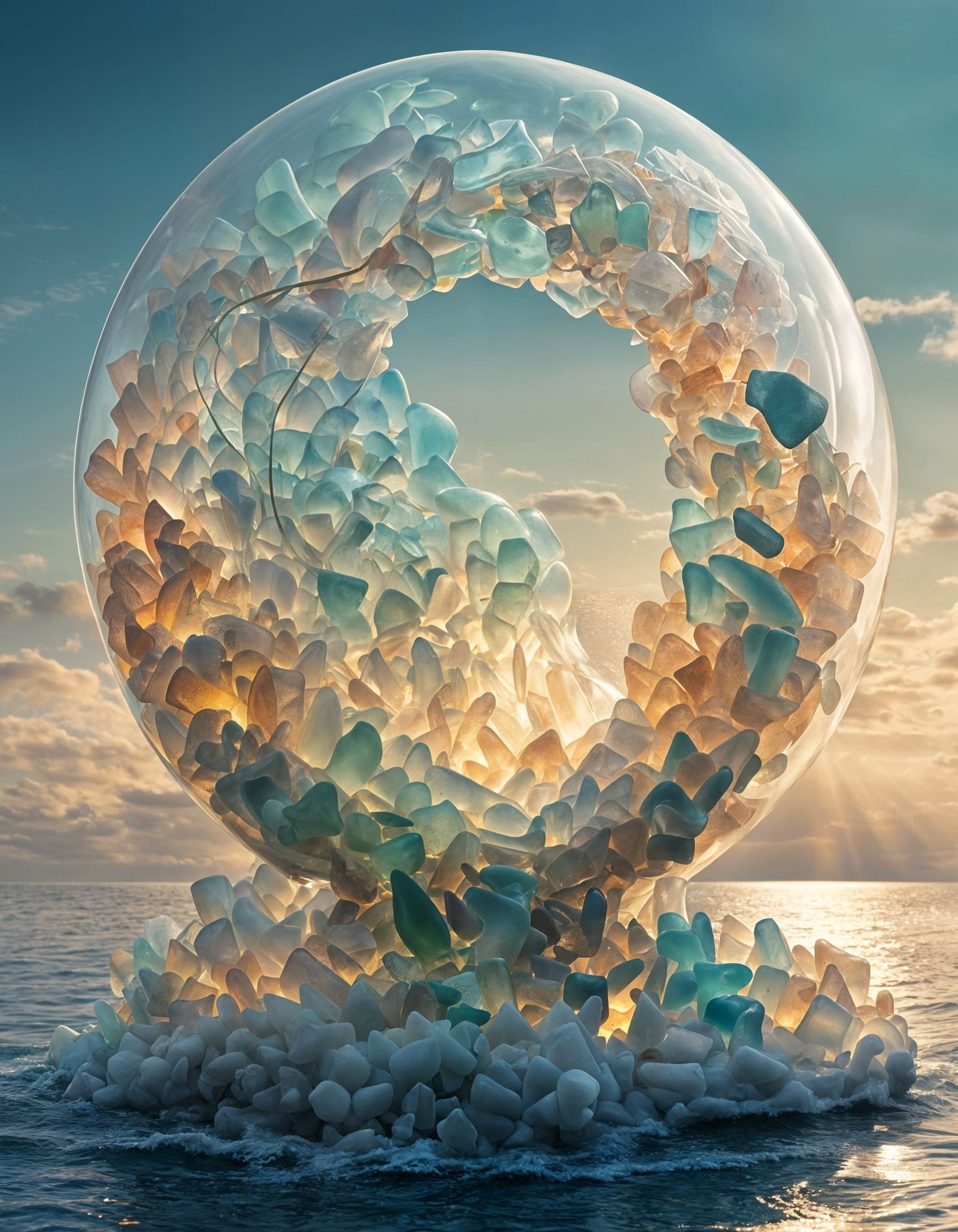 Sea Glass Cityscape Rises From Ocean