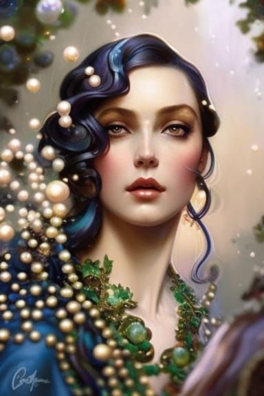 Rococo Lady in Pearls, Digital Art Portrait