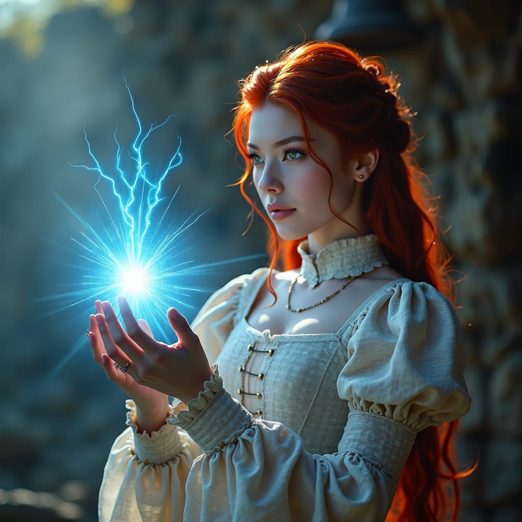 Surreal Portrait of Red Haired Shallan Davar in Gingham Dres...