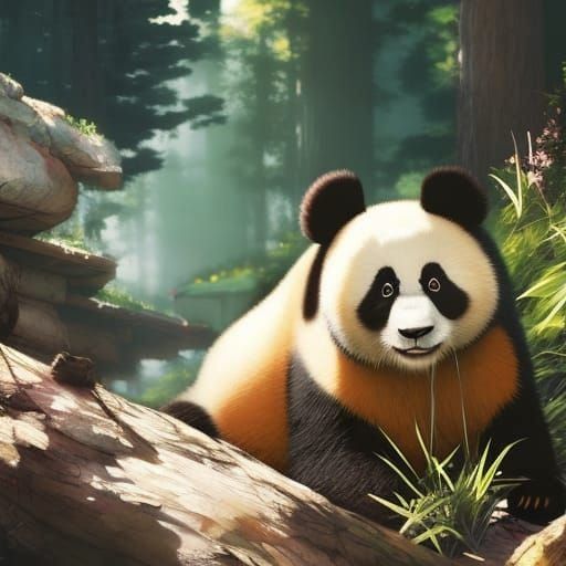 Laughing Zen Panda in Anime Ink Painting