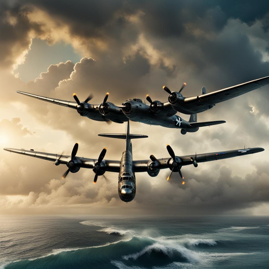 Boeing B-29 Superfortress Over Ocean: Digital Matte Painting