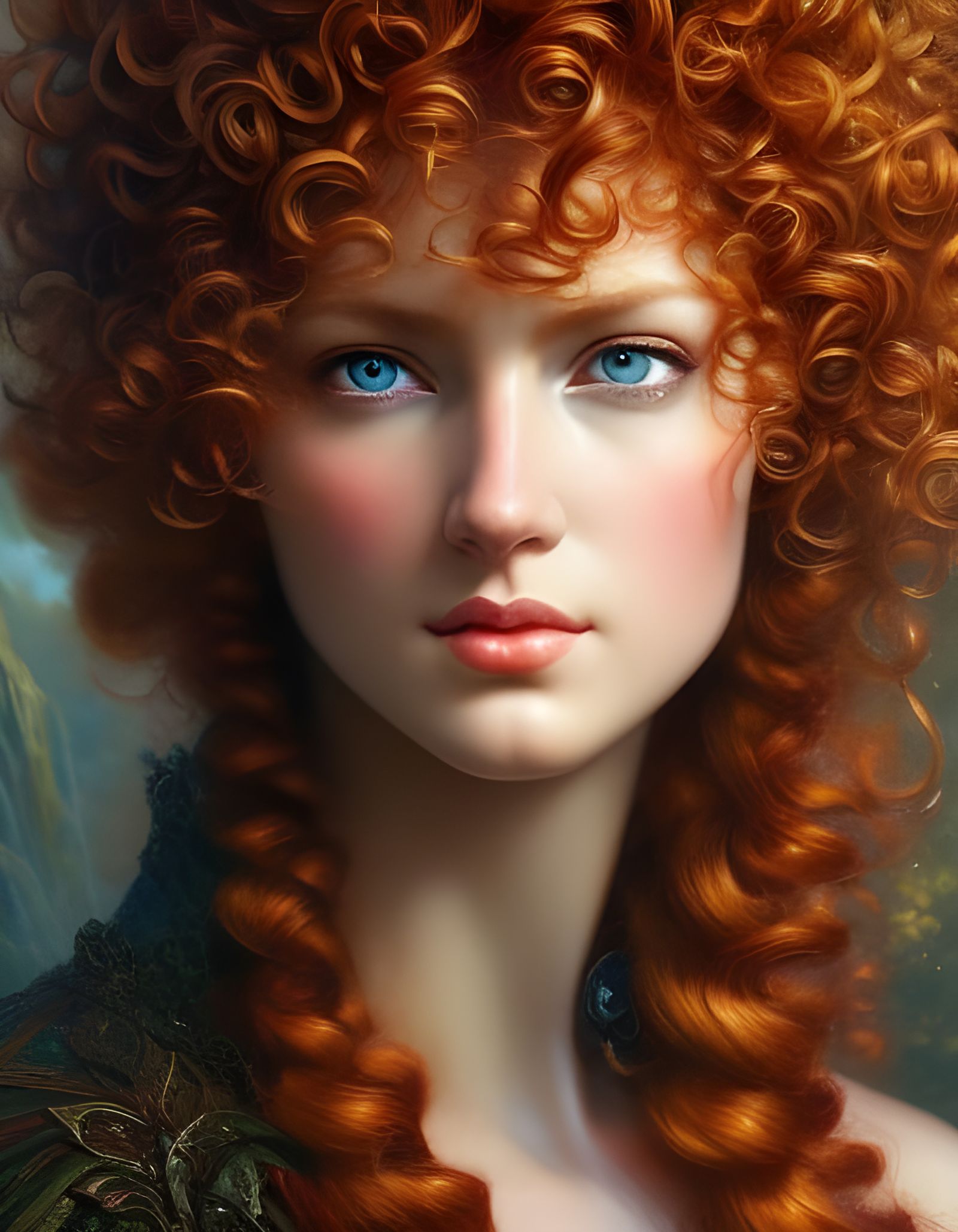 Red-Headed Goddess Portrait with Dramatic Lighting