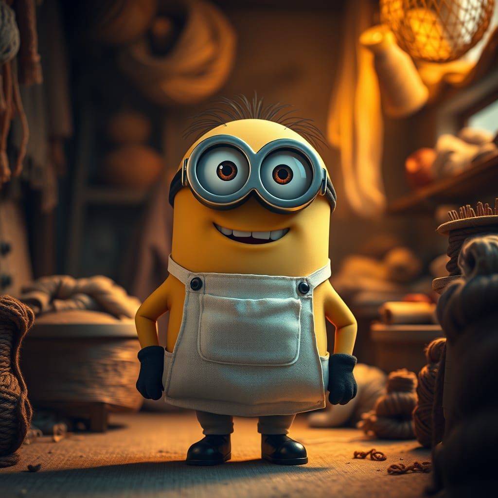 Joyful Minion Craftsman in Moody Fabric Workshop