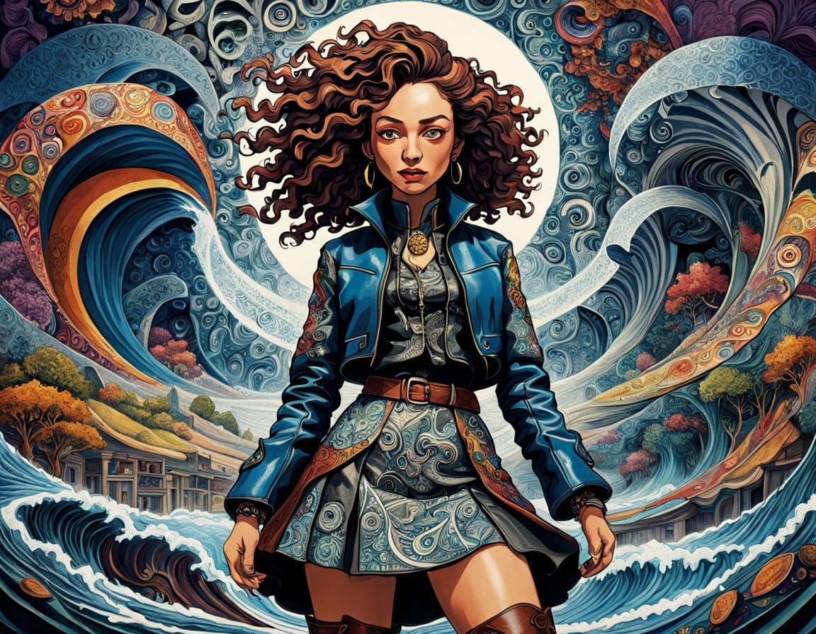 Confident Cowgirl in Dreamlike Fractal Landscape