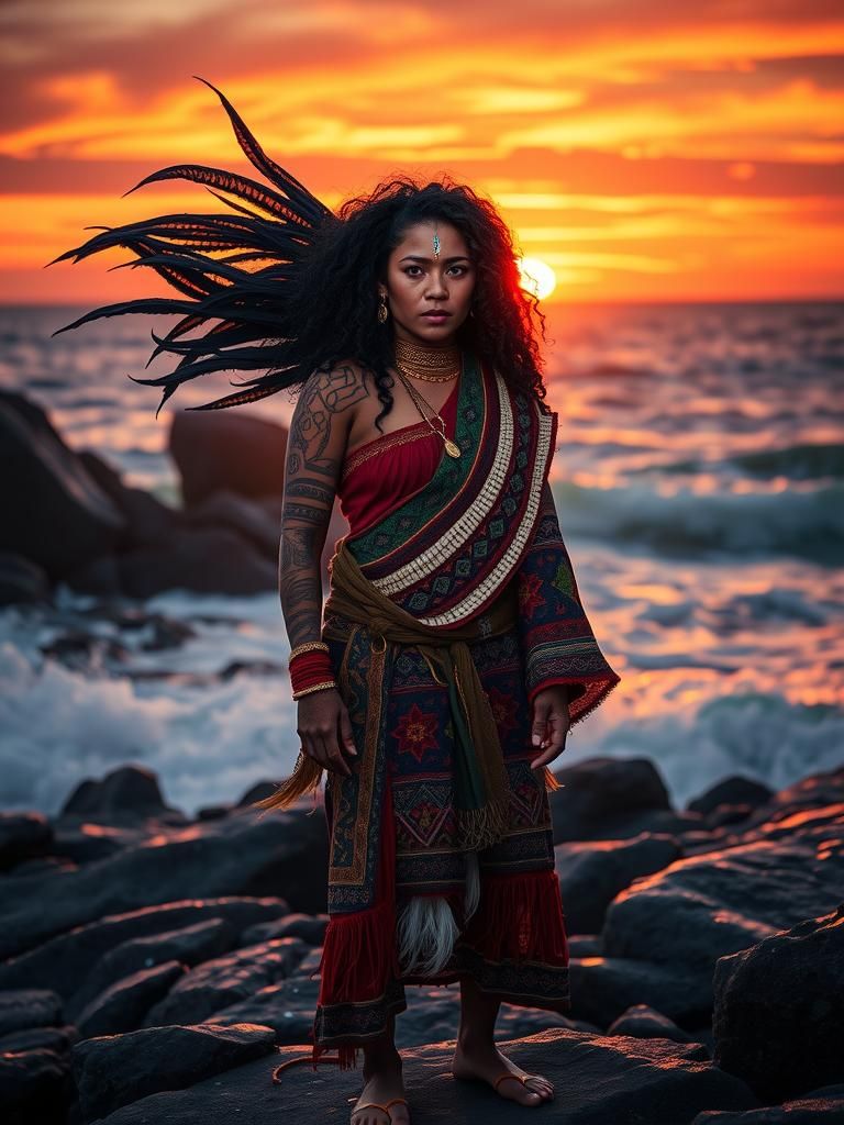 High-resolution photography of a fierce Maori warrior woman ...