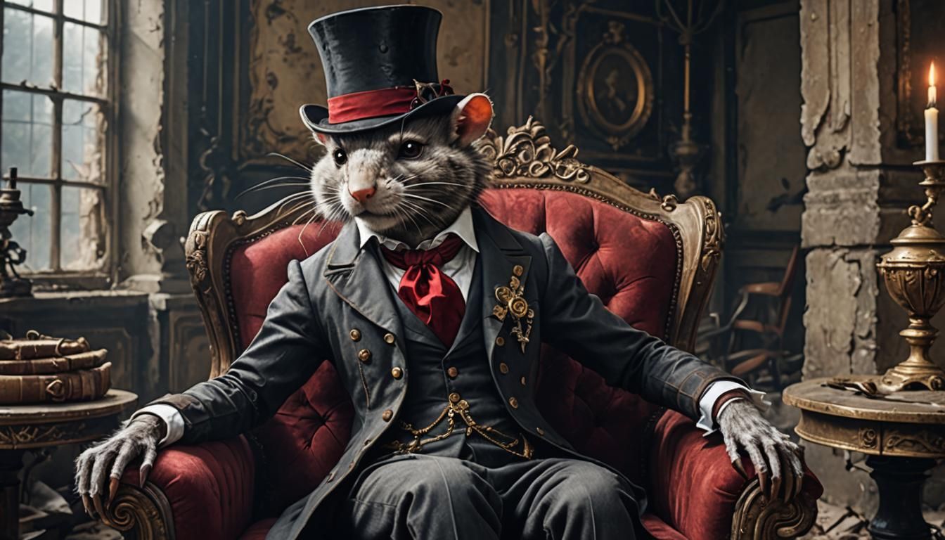 Elegant Steampunk Wererat in Abandoned Castle