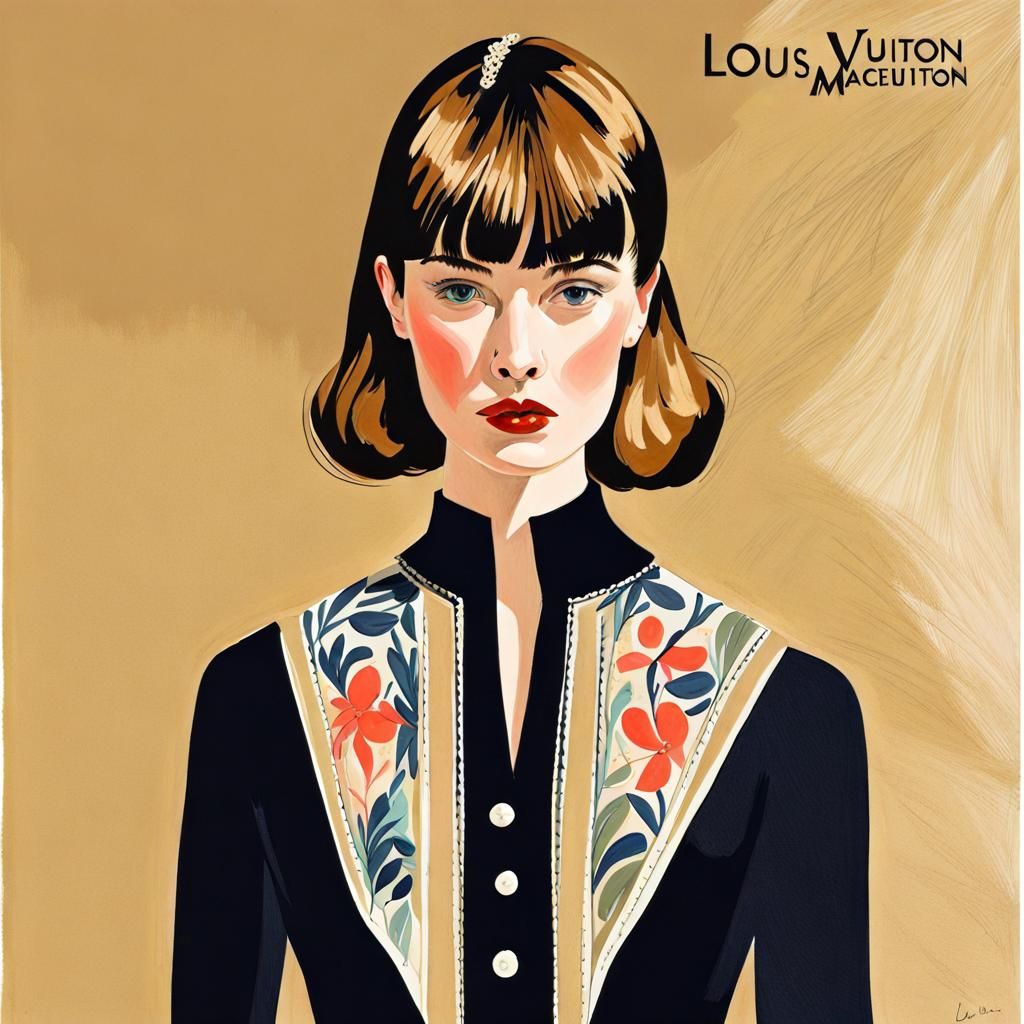 Elegant Woman Modeling: Detailed Gouache Painting