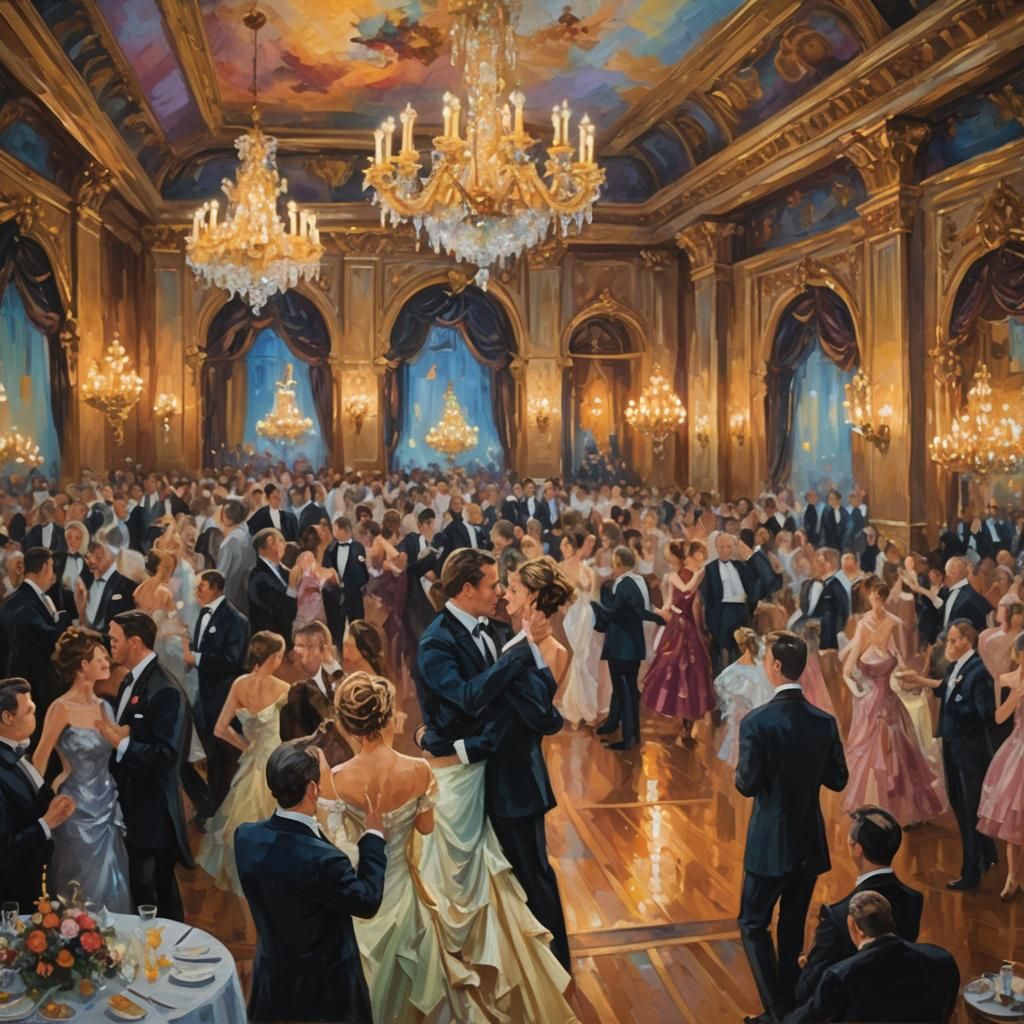 Lavish Ballroom Scene in Neo-Impressionist Style