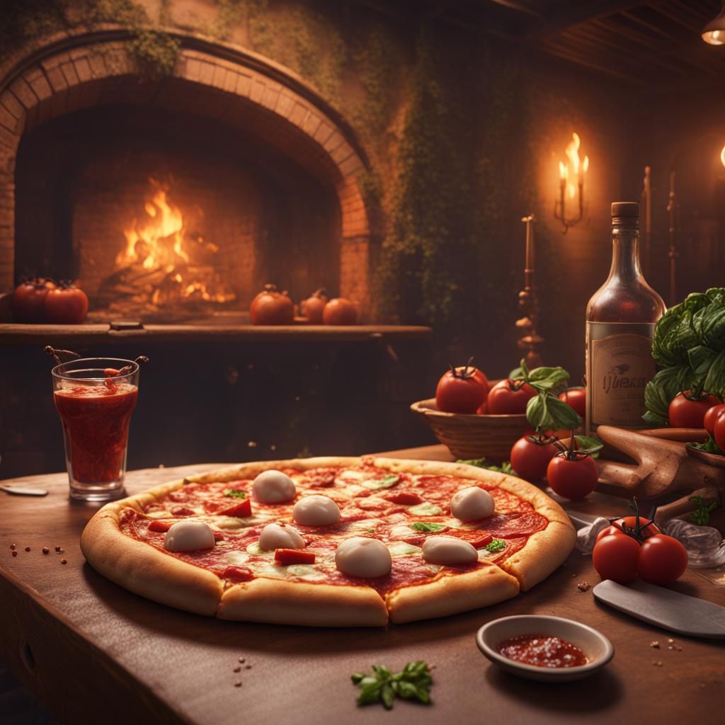 Detailed Pizza Matte Painting in Deep Color