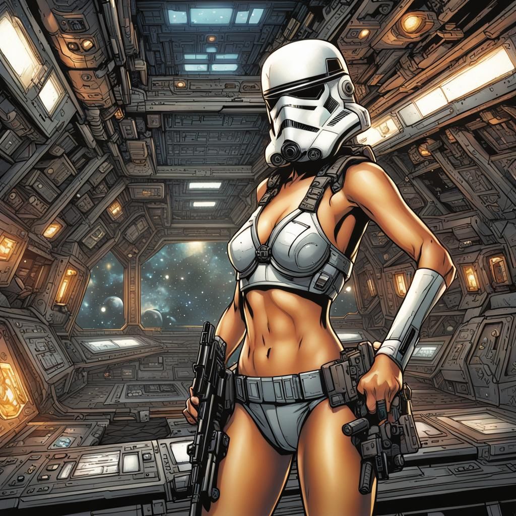 Starship Trooper Bikini Inside Destroyer, Comic Book Art