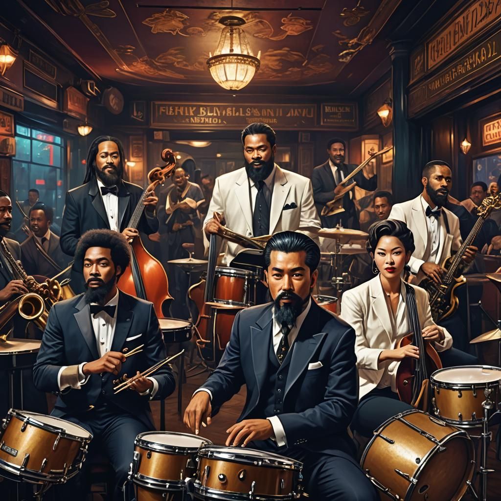 New Orleans Jazz Band Performance: Detailed Matte Painting