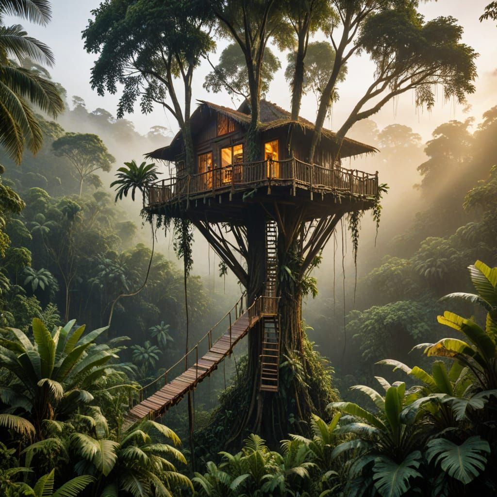 Korowai Tribe Treehouse in Jungle, Photorealistic Style