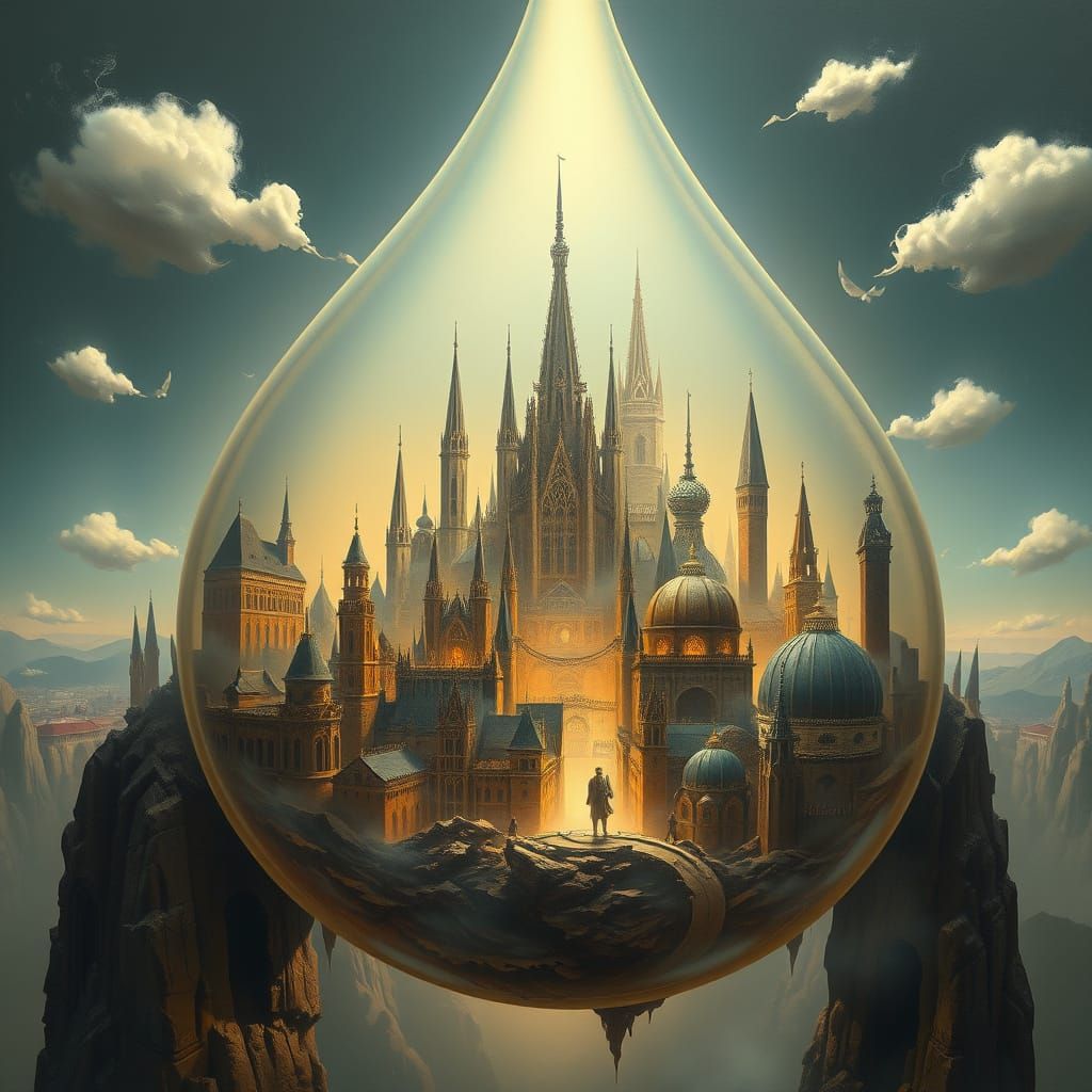 Ethereal Metropolis Within a Glowing Orb