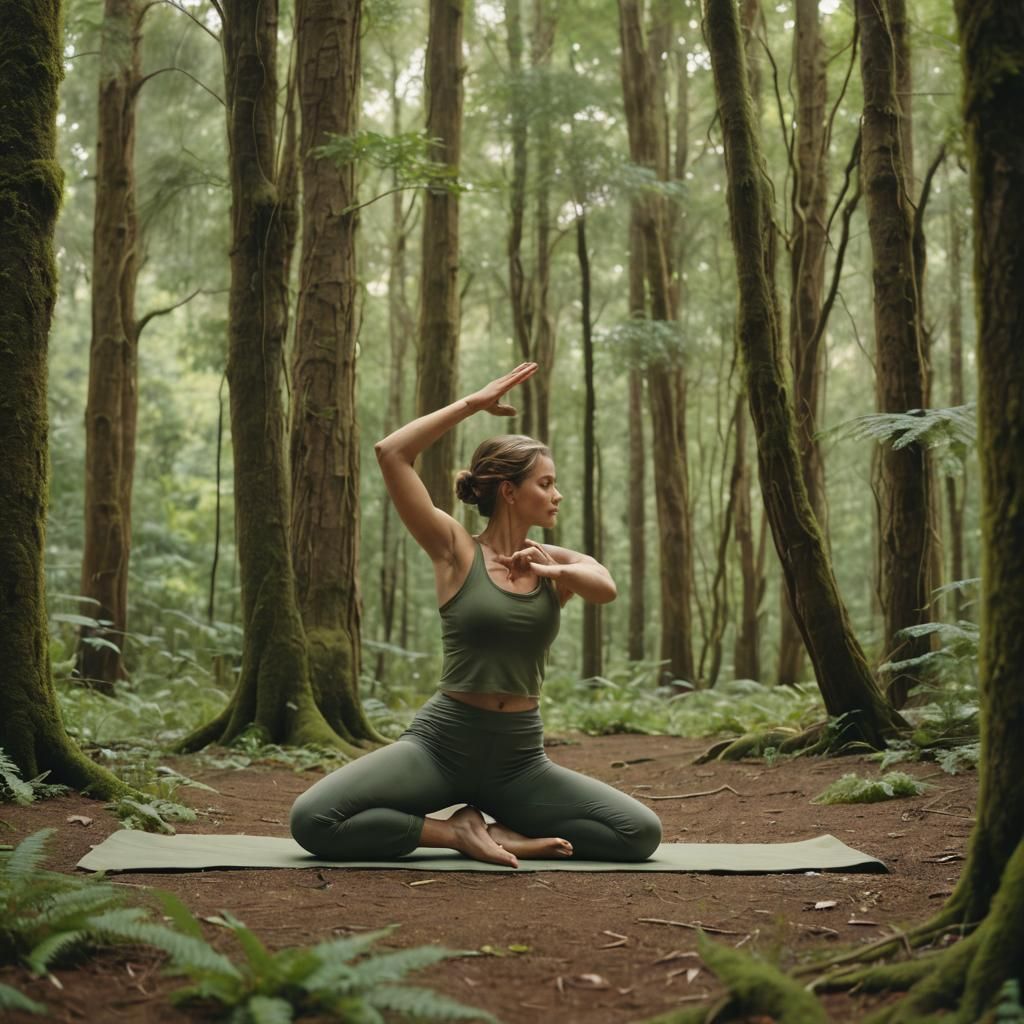 Person Practicing Yoga in Forest, Film Grain Aesthetic