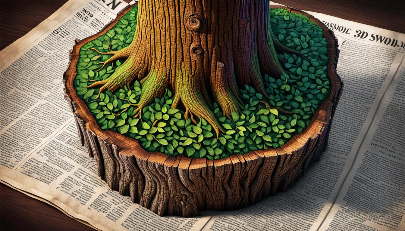 Hyperrealistic Tree Trunk Morphs Into Newspaper