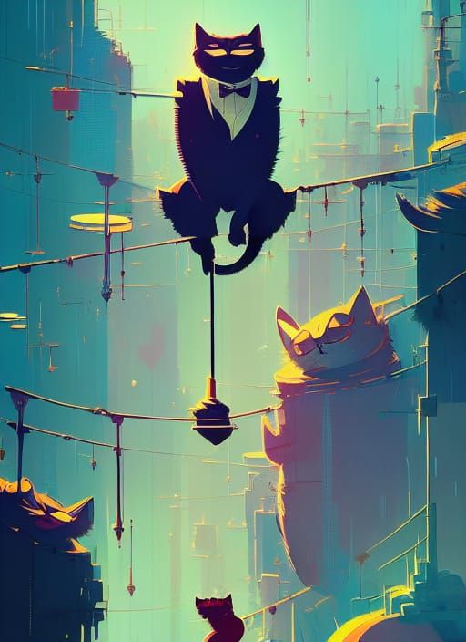 Anthropomorphic Cat King Overlooking Cityscape
