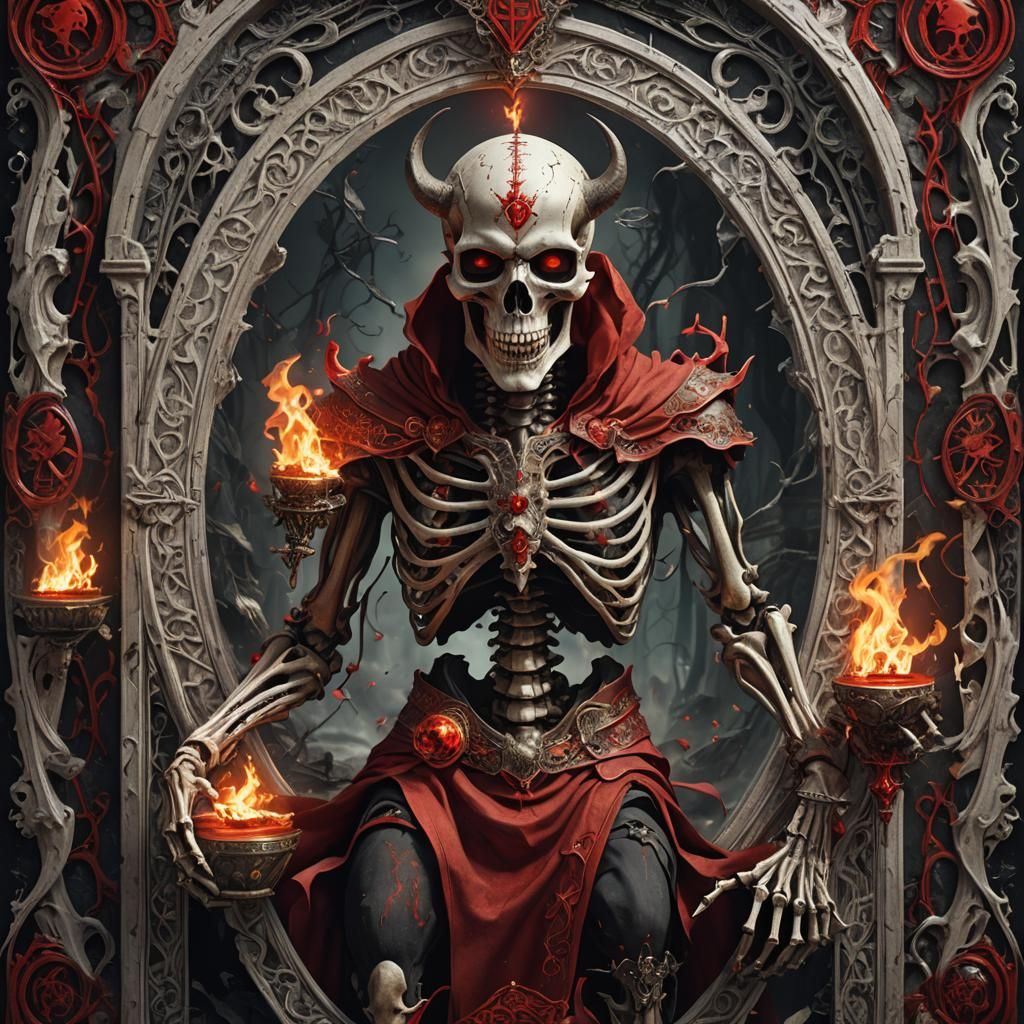 The Devil Tarot Card with Skeleton and Mirror