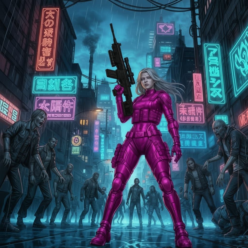 Cyberpunk Warrior with Black Rifle