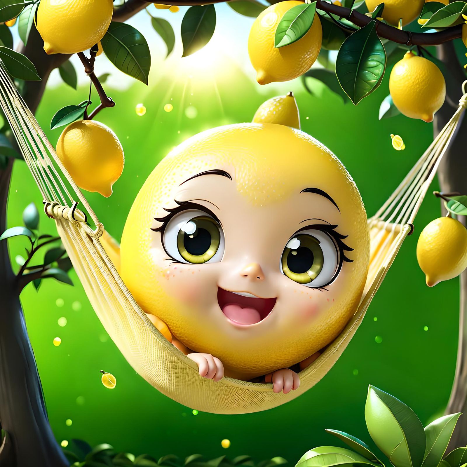 Chibi Lemon Relaxation: Animated Character in Hammock