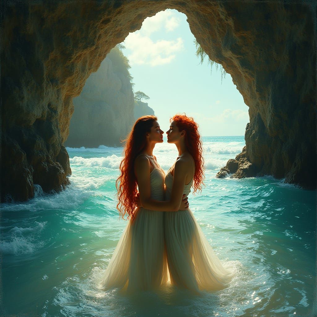 Tender Oceanic Embrace in a Pre-Raphaelite Dream