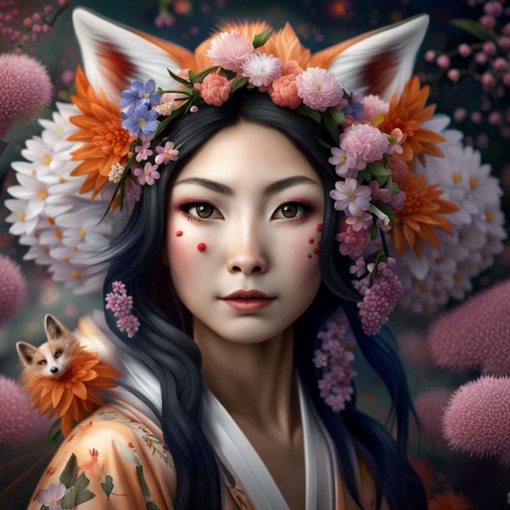 Magical Photorealistic Portrait of Fox Fairy Woman