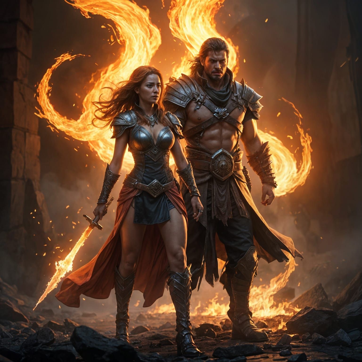 Sorceress and Warrior Arrive from Plane of Fire