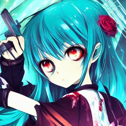 Yandere Anime Girl with Knife in Manga Style
