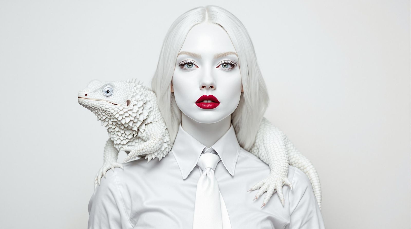 Enigmatic White Woman in Iguana Adornments