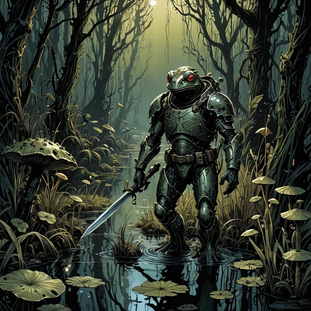 Frogman Knight in Dark Swamp Comic Art