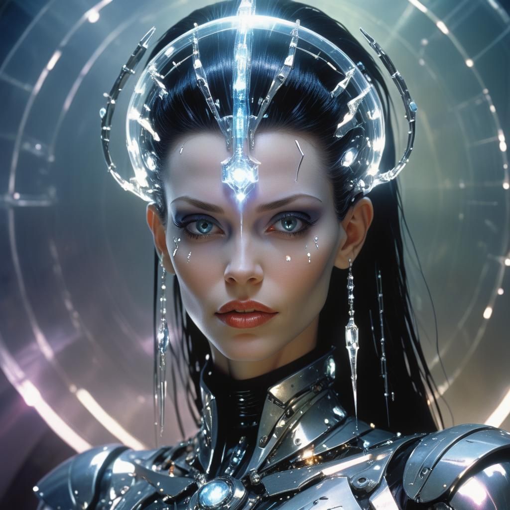 Cyborg Witch with Crystals: 1990s Sci-Fi Magazine Cover