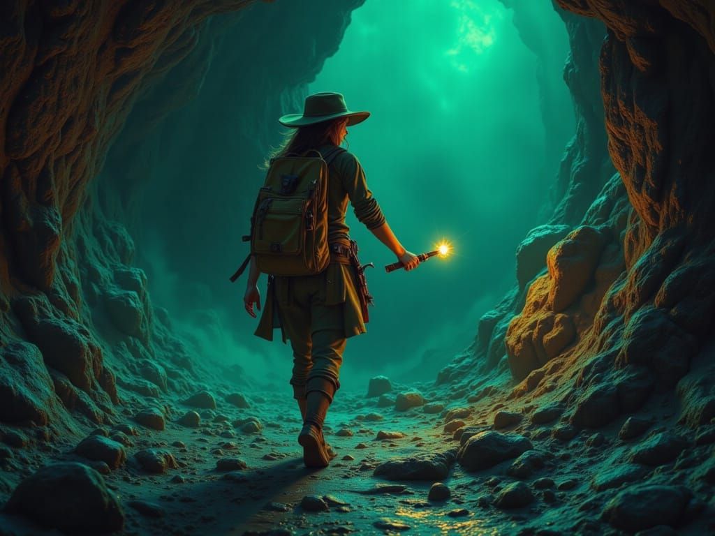 Explorer with Torch Finds Glowing Relic