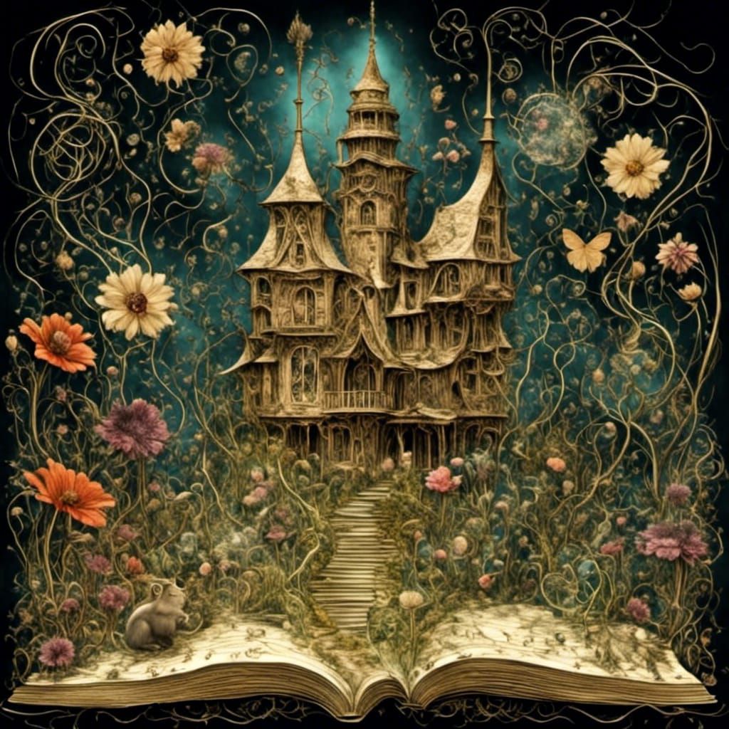 Mysterious House with Crystal Flowers in Dreamy Glitchcore S...