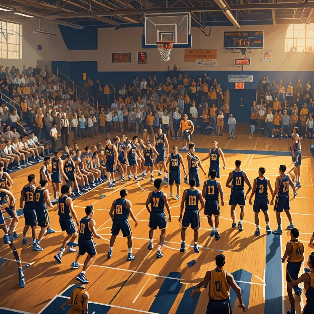 High School Basketball Team in Retro Matte Painting Style