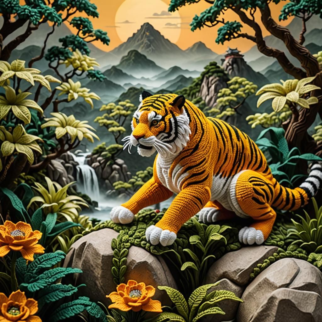 Crochet Tiger and Dragon Fight in China